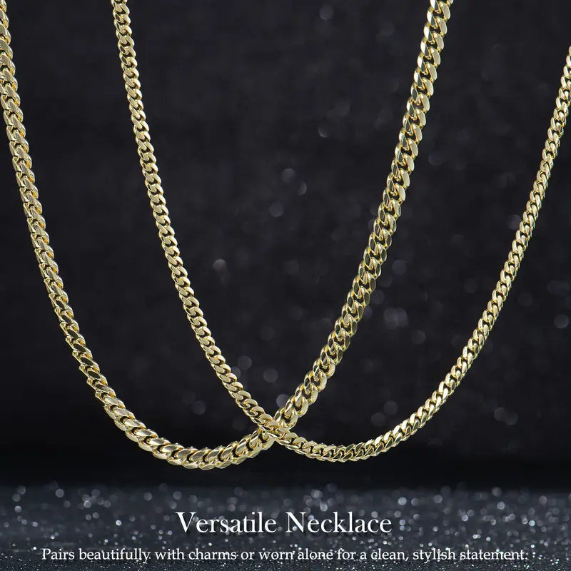 14K Real Gold-Plated Classic Cuban Necklace, Hypoallergenic Link Chain for Men & Women