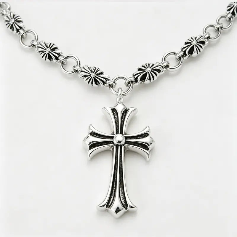 Vintage Cross Necklace for Men and Women - Stainless Steel Pendant Chain Y2K Jewelry