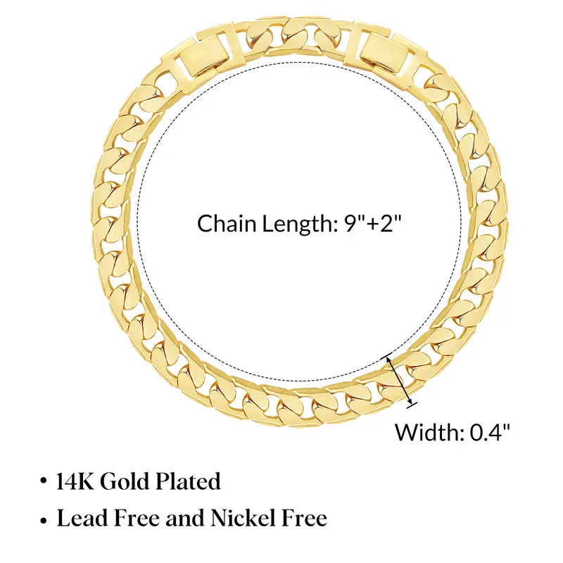 14K Gold-Plated Cuban Link Anklet - 9in/11in Adjustable Chunky Brick Foot Jewelry