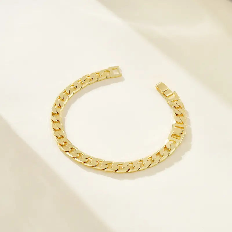 14K Gold-Plated Cuban Link Anklet - 9in/11in Adjustable Chunky Brick Foot Jewelry