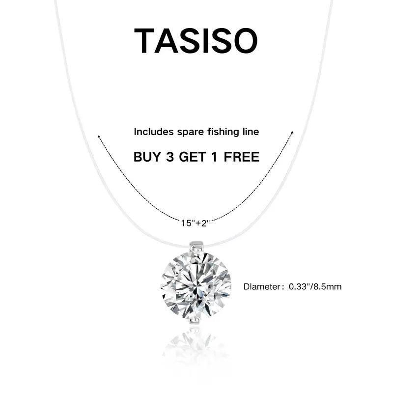 Sparkling CZ Pendant Necklace - 39cm Transparent Cord Adjustable Minimalist Choker for Women