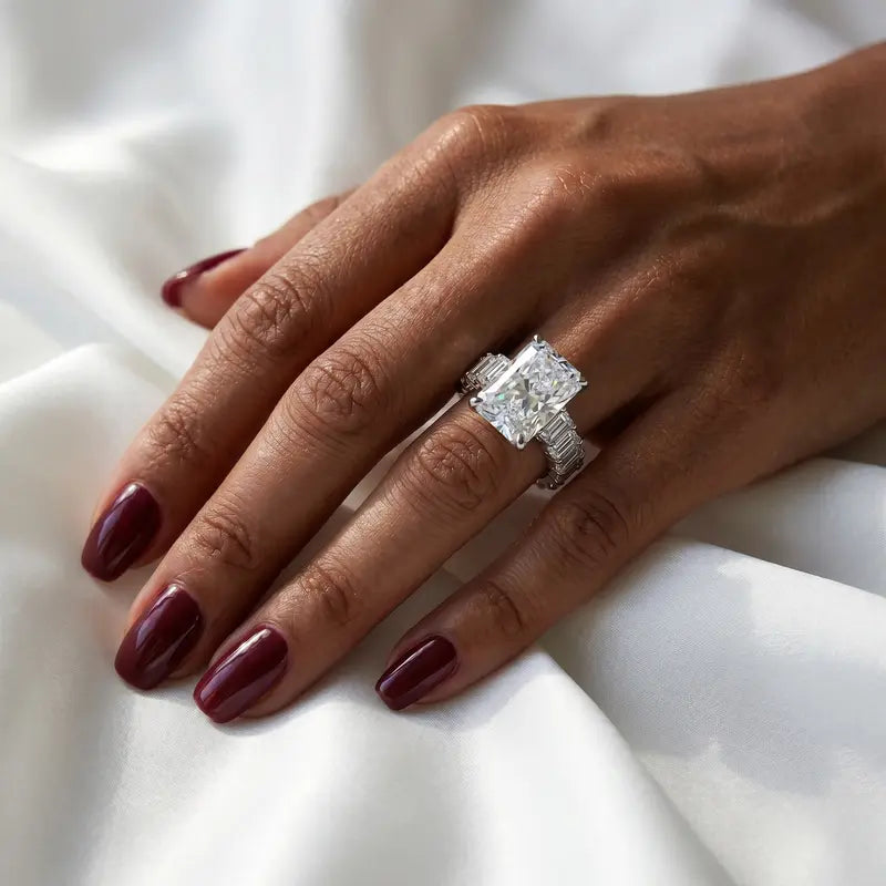 S925 Sterling Silver 6CT Radiant Cut Engagement Ring, Luxury 5A Cubic Zirconia Eternity Band