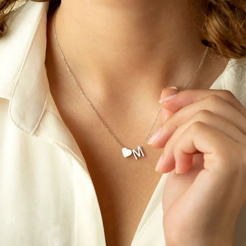 Dainty Golden Heart Initial Necklace - A-Z Letter Tag Pendant Jewelry for Women