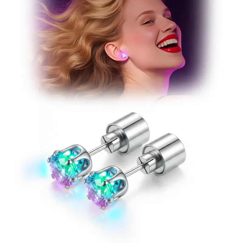 LED Light Up Stud Earrings, Glowing Diamond Crown Pendant Jewelry for Women and Men