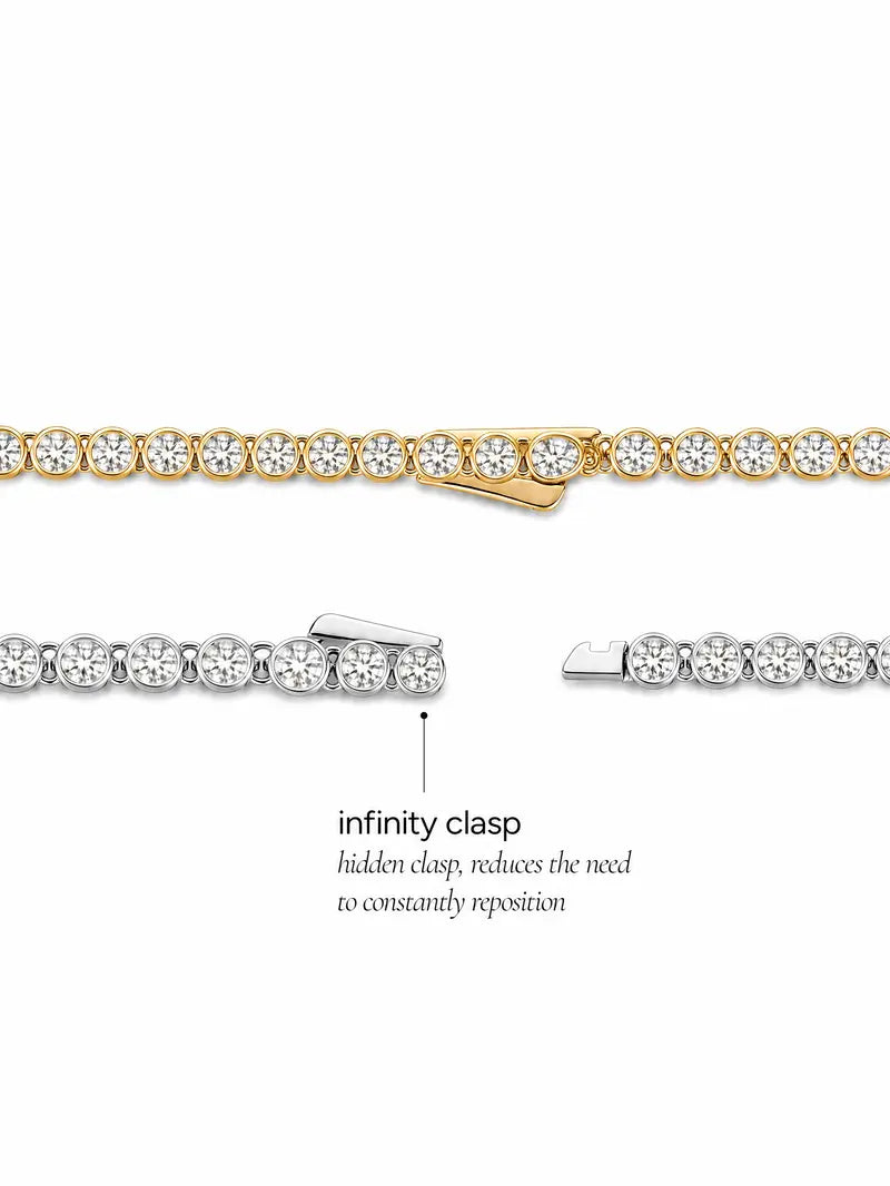 Helene Bezel CZ Tennis Necklace, 3mm Classic & 5mm Statement, Adjustable Size for Any Occasion