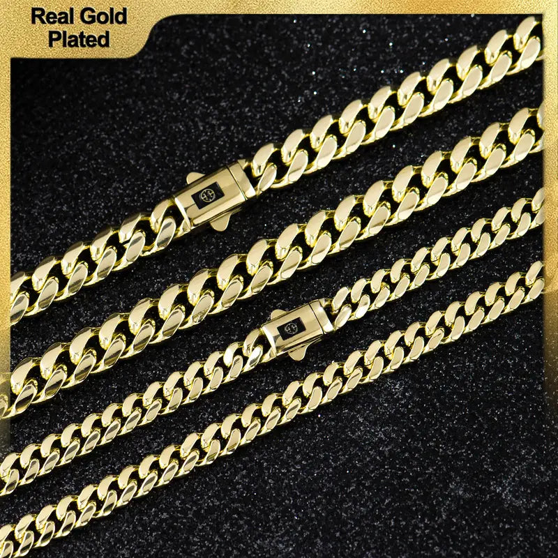 14K Real Gold-Plated Classic Cuban Necklace, Hypoallergenic Link Chain for Men & Women