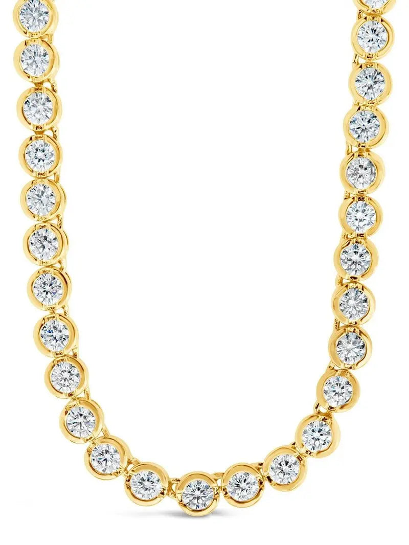 Helene Bezel CZ Tennis Necklace, 3mm Classic & 5mm Statement, Adjustable Size for Any Occasion