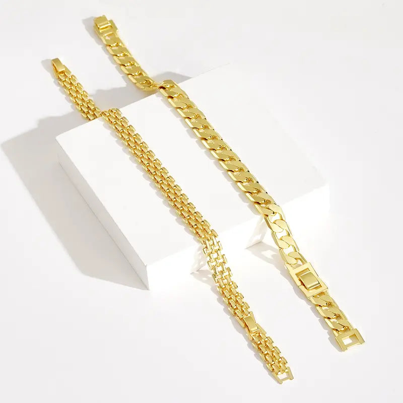 14K Gold-Plated Cuban Link Anklet - 9in/11in Adjustable Chunky Brick Foot Jewelry