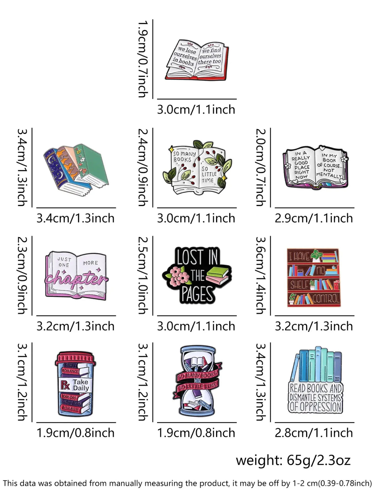 10-Piece Book Lover Pin Set with Bookshelf, Hourglass, and Unique Reading Quote Designs