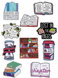 10-Piece Book Lover Pin Set with Bookshelf, Hourglass, and Unique Reading Quote Designs