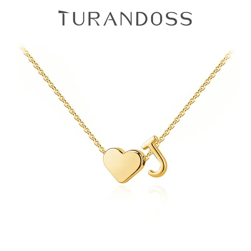 Dainty Golden Heart Initial Necklace - A-Z Letter Tag Pendant Jewelry for Women