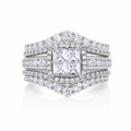 18K Gold Plated Princess Cut Ring Set, 3-Piece Cubic Zirconia Halo Engagement Ring with Stackable Bands