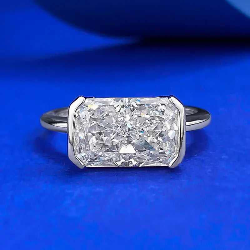 925 Sterling Silver 4ct Radiant Rectangle Engagement Ring with Ice Flower Zirconia