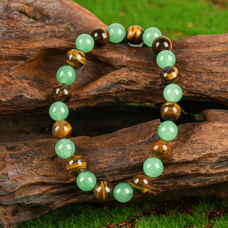 Money Attraction Bracelet with Green Aventurine & Tiger Eye, Wealth Amulet Gift