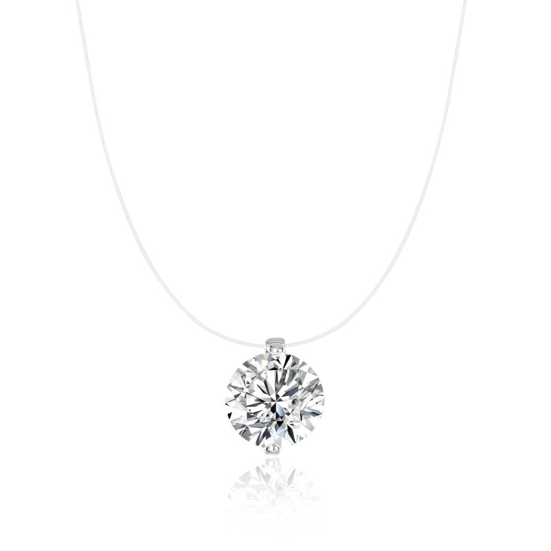 Sparkling CZ Pendant Necklace - 39cm Transparent Cord Adjustable Minimalist Choker for Women