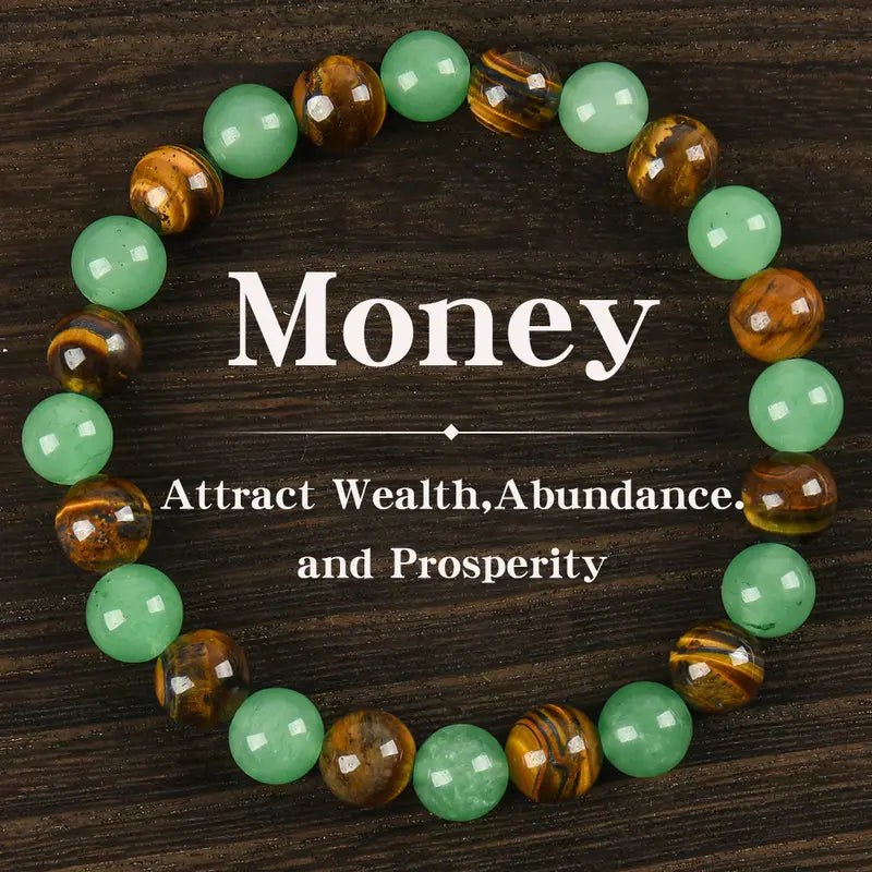 Money Attraction Bracelet with Green Aventurine & Tiger Eye, Wealth Amulet Gift