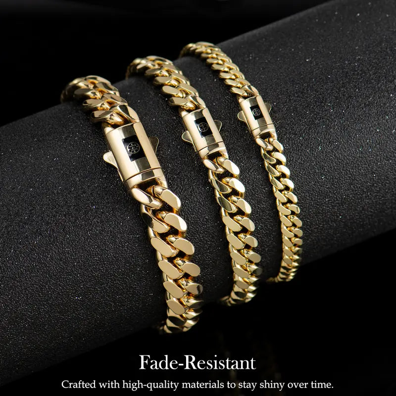 14K Real Gold-Plated Royal Monaco Cuban Bracelet, Italian Style Jewelry for Men and Women