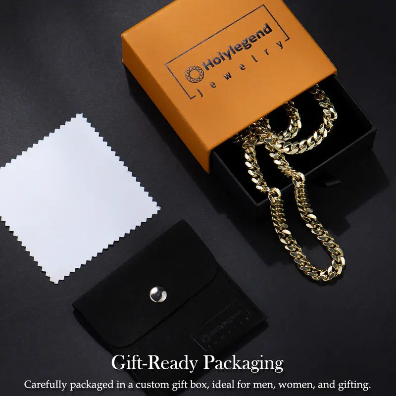 14K Real Gold-Plated Classic Cuban Necklace, Hypoallergenic Link Chain for Men & Women