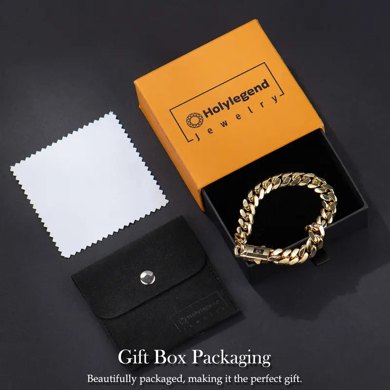 14K Real Gold-Plated Royal Monaco Cuban Bracelet, Italian Style Jewelry for Men and Women