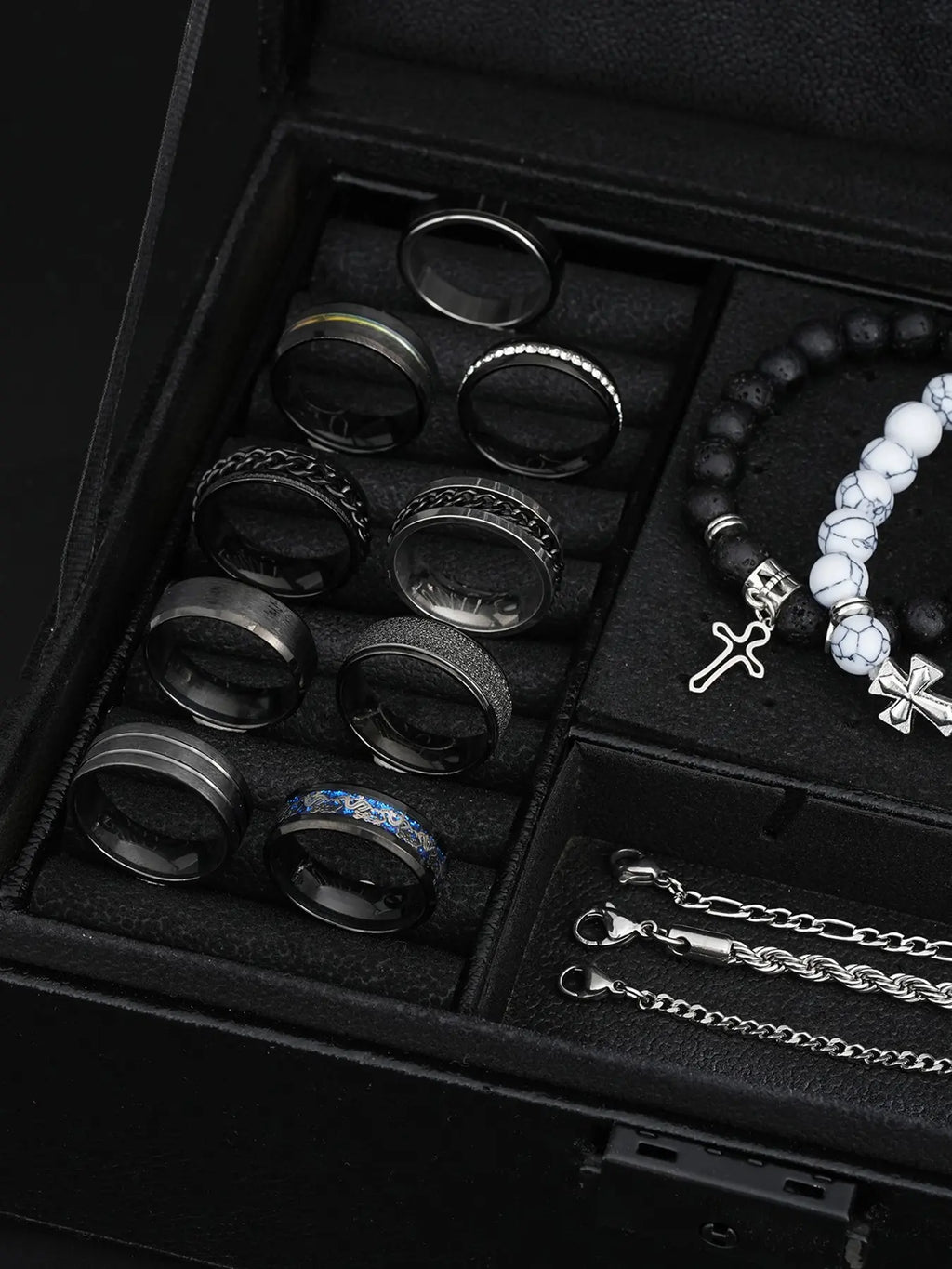 Men's Stainless Steel Punk Cross Pendant Necklace, Bracelet, and Ring Jewelry Set