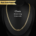 14K Real Gold-Plated Classic Cuban Necklace, Hypoallergenic Link Chain for Men & Women