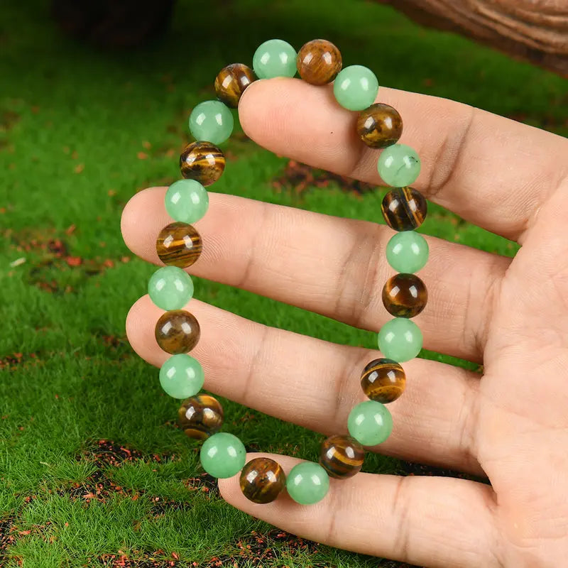 Money Attraction Bracelet with Green Aventurine & Tiger Eye, Wealth Amulet Gift