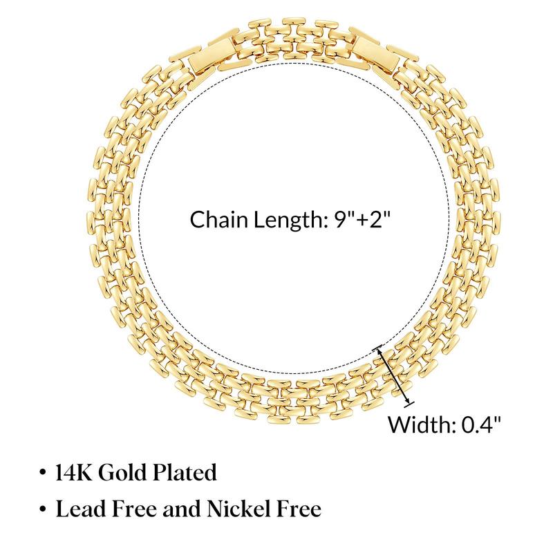 14K Gold-Plated Cuban Link Anklet - 9in/11in Adjustable Chunky Brick Foot Jewelry