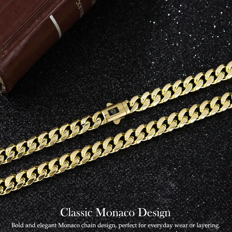 14K Real Gold-Plated Classic Cuban Necklace, Hypoallergenic Link Chain for Men & Women