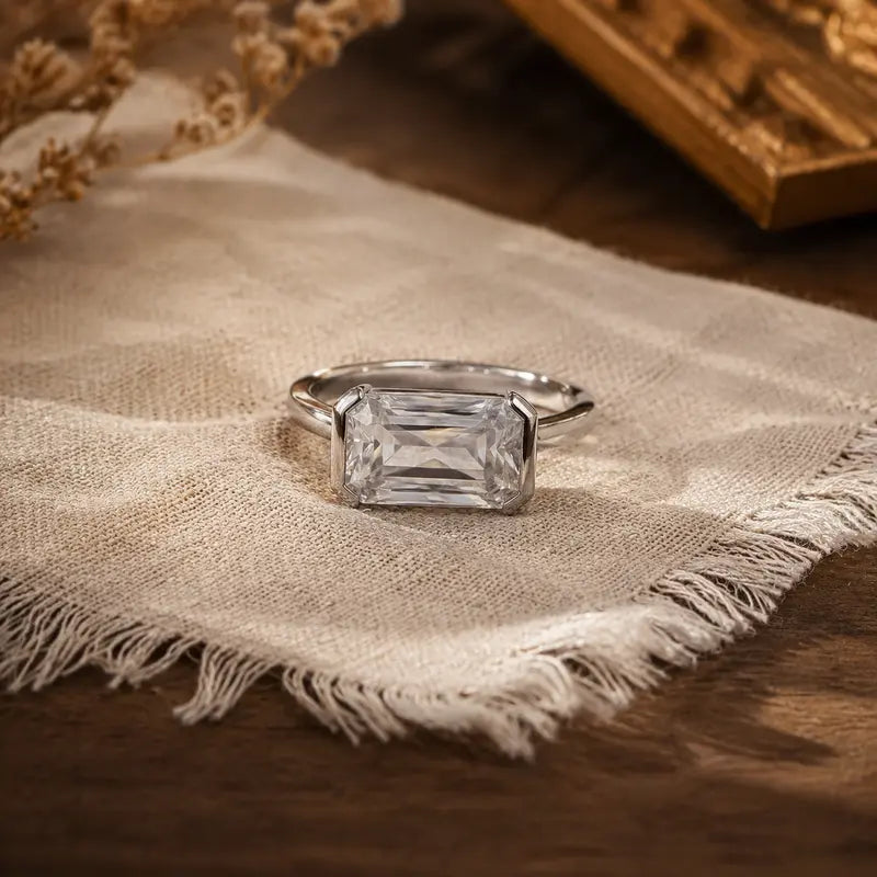925 Sterling Silver 4ct Radiant Rectangle Engagement Ring with Ice Flower Zirconia