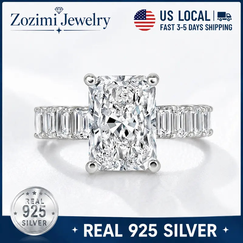 S925 Sterling Silver 6CT Radiant Cut Engagement Ring, Luxury 5A Cubic Zirconia Eternity Band