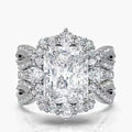 S925 Sterling Silver 5.2CT Radiant Cut Engagement Ring Set, Luxury 5A Cubic Zirconia Halo Bridal Jewelry