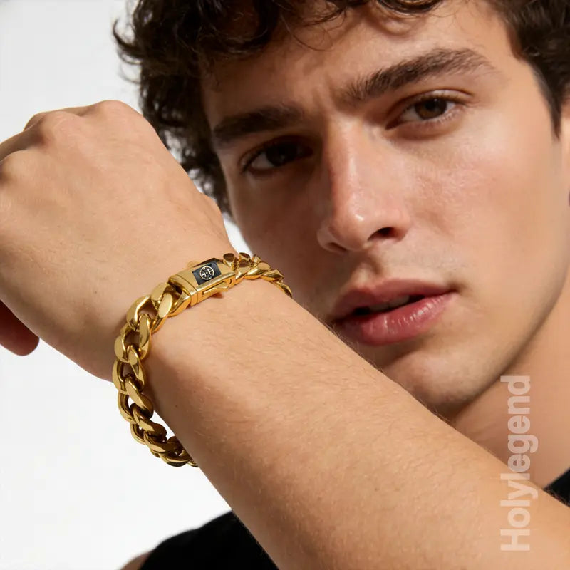 14K Real Gold-Plated Royal Monaco Cuban Bracelet, Italian Style Jewelry for Men and Women
