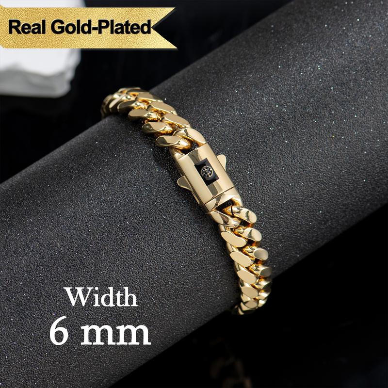 14K Real Gold-Plated Royal Monaco Cuban Bracelet, Italian Style Jewelry for Men and Women