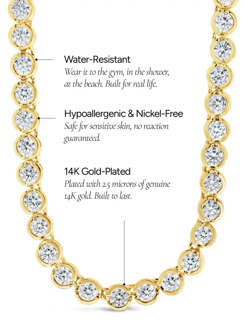 Helene Bezel CZ Tennis Necklace, 3mm Classic & 5mm Statement, Adjustable Size for Any Occasion
