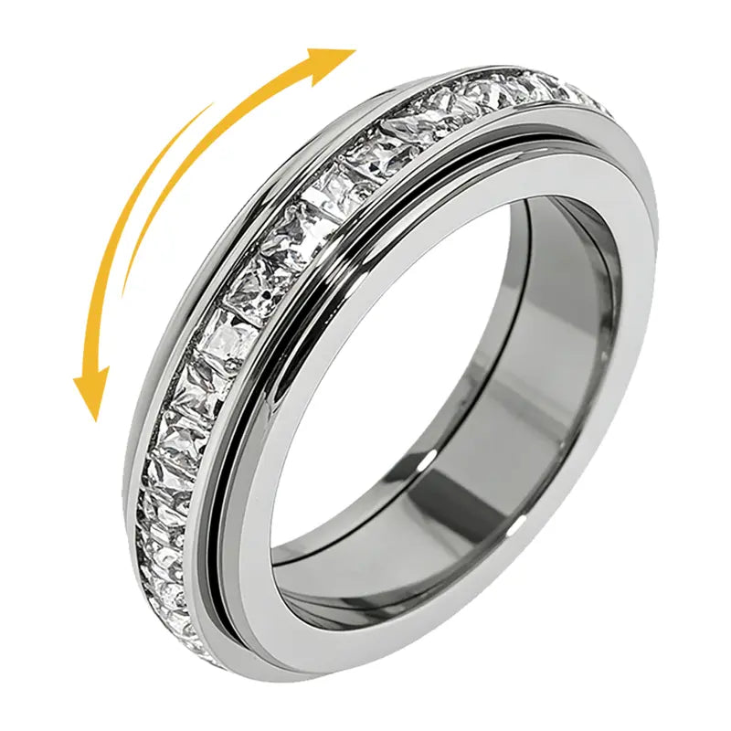 Titanium Steel Spinner Fidget Rings with Cubic Zirconia for Stress Relief