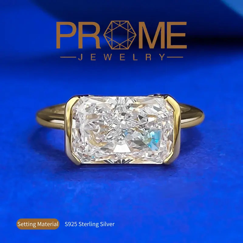 925 Sterling Silver 4ct Radiant Rectangle Engagement Ring with Ice Flower Zirconia