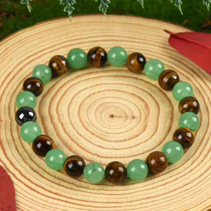 Money Attraction Bracelet with Green Aventurine & Tiger Eye, Wealth Amulet Gift