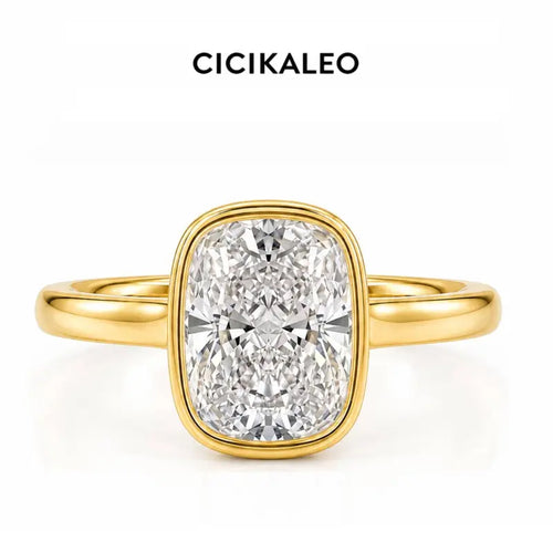14K Gold Plated 3CT Cushion Cut 925 Sterling Silver Cubic Zirconia Ring